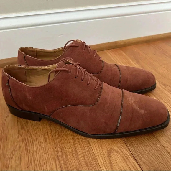 Sio Men’s Cognac Classic Cap Toe Oxford dress Shoe Faux Suede Brown Size 11 - Picture 3 of 7